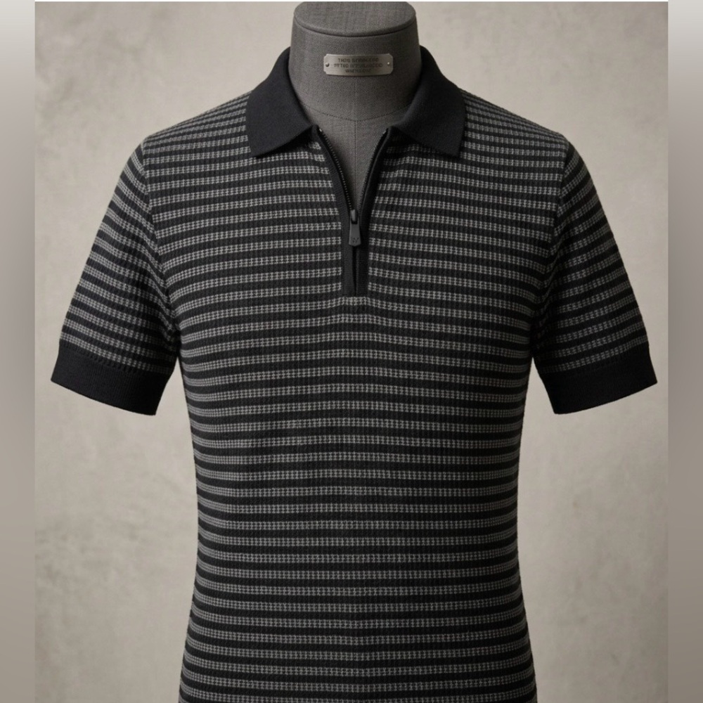 NWOT European Designer Theo Wormland Fitted 1/4 Zip Elevated Waffle Shirt Sz XL